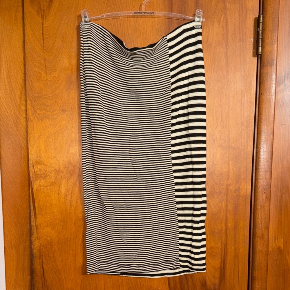 Armani Exchange Black & White Striped Panel Pencil Skirt